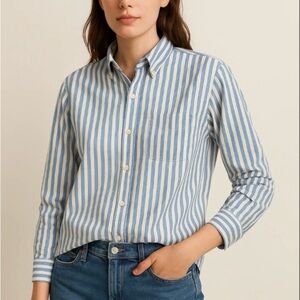 Theory Striped Cotton Button-Down Shirt – Women’s Size L